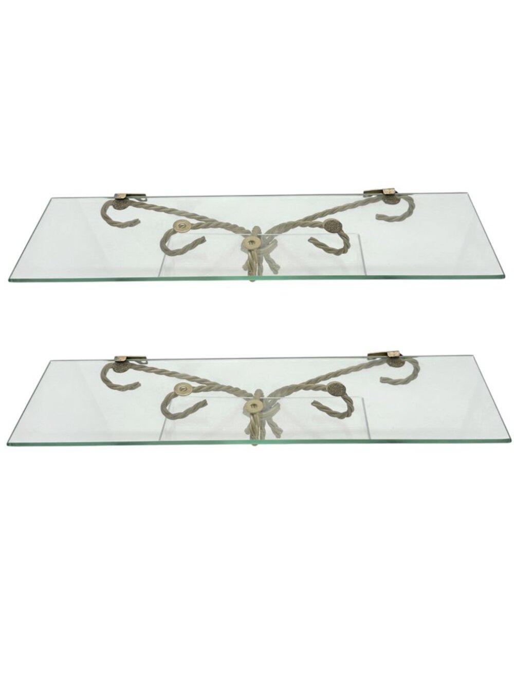 Set Of 2 Gold Metal and Glass Hanging Wall Shelves 18"L x 5"W Elegant Home Decor